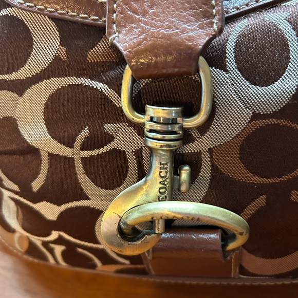Y2K 2000 Coach Brown Signature Canvas Shoulder Bag with Brass Ring Accent - Picture 3 of 15